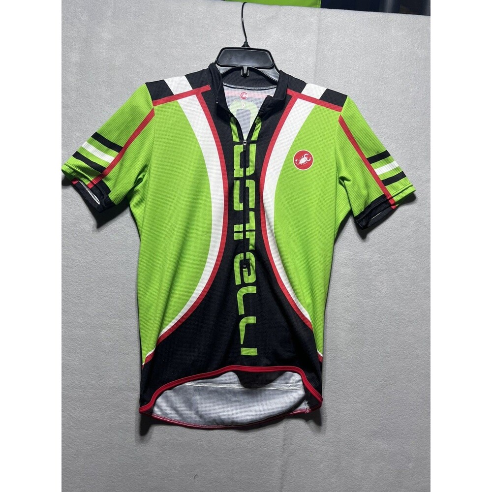 Castelli Men’s Cycling Jersey Medium Green Black Red Full Zip Short Sleeve